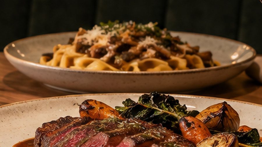 Pasta sợi dẹt với nấm và phô mai bào